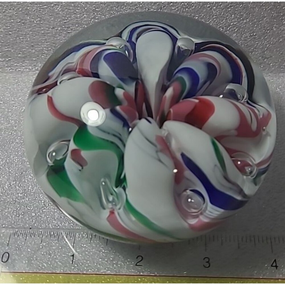 Joe St Clair Signed Art Glass Paperweight  Ribbon Controlled Bubble Handblown